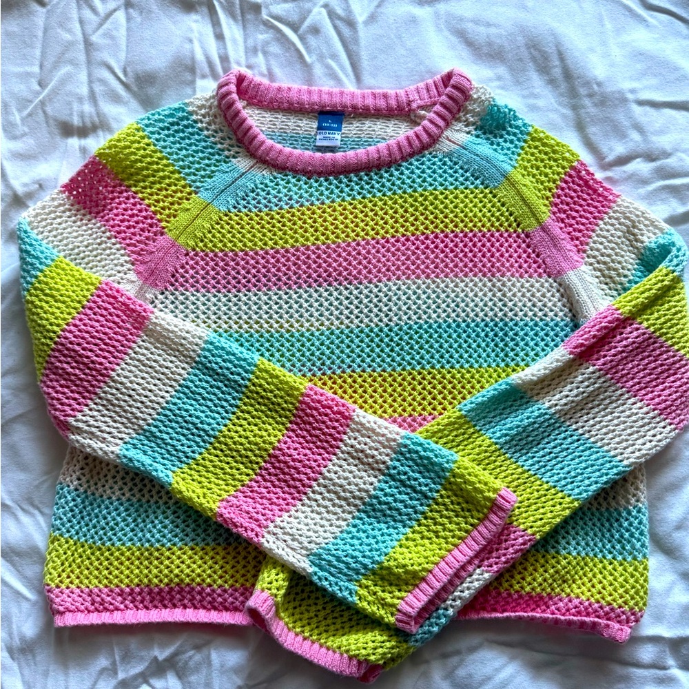 Old Navy Multicolor Crochet Striped Sweater